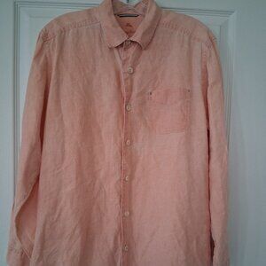 Tommy Bahama Shirt Men Medium Peach 100% Linen Long Sleeve